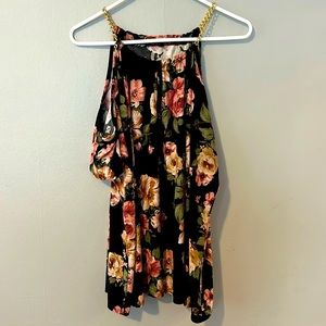 First Love Black with Flowers Open Shoulder Shirt